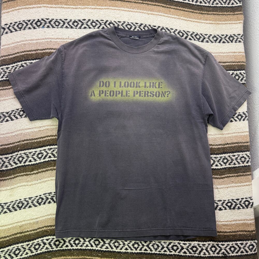 Vintage 90's Do I Look Like a People Person Faded Black Green Tee Shirt Sz Large